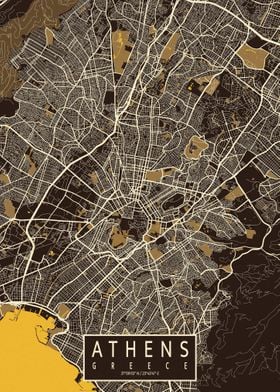 Athens City Map Pastel