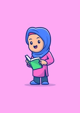 Cute Girl Moslem Reading