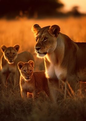 Lioness With Cubs