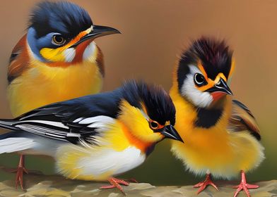 Three baby birds sitting