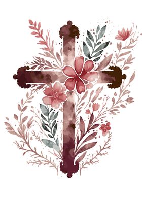 Watercolor Flower Cross