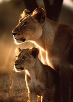 Lioness With Cub