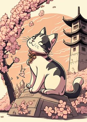 Cat Cherry Blossoms