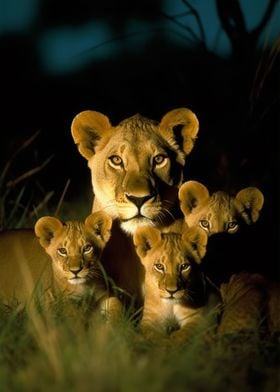 Lioness With Cubs