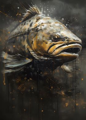 Black Bass Fish Print, Vintage Fishing Poster Wall Art Decor, Smal