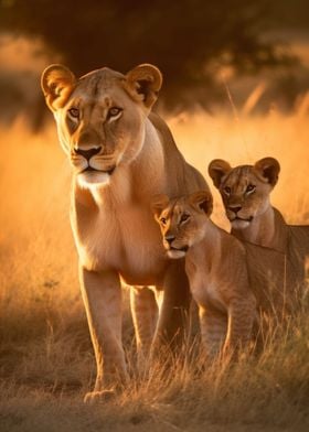 Lioness With Cubs