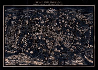 Paris vintage black map