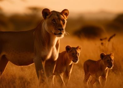 Lioness With Cubs