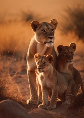 Lioness With Cubs