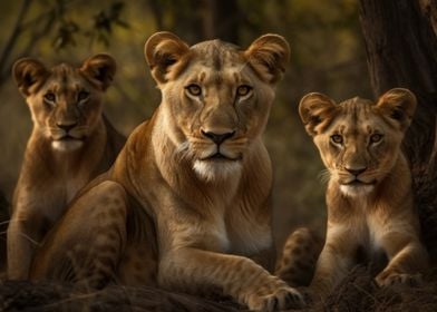 Lioness With Cubs