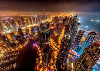 Dubai Skyline Night Above