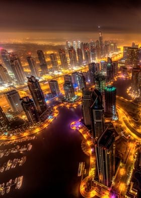 Dubai Skyline Night Above