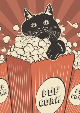 Retro Cat Popcorn Theater