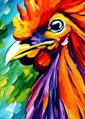 Colorful Rooster Head Art