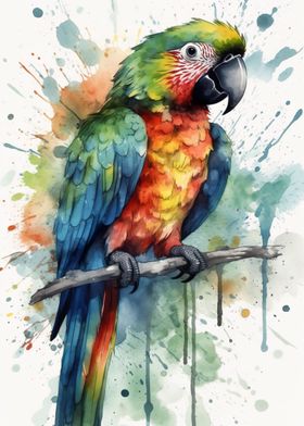 Parrot Watercolor Perch