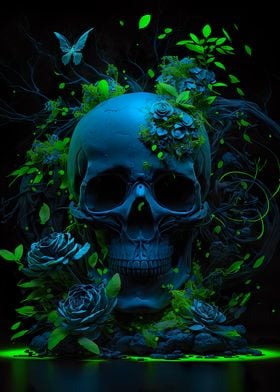 Blue Skull green Flowers