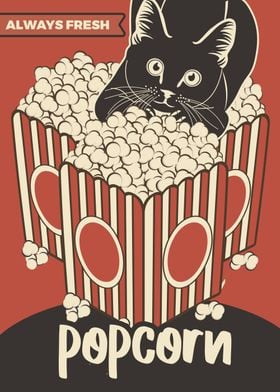 Retro Cat Popcorn Lover