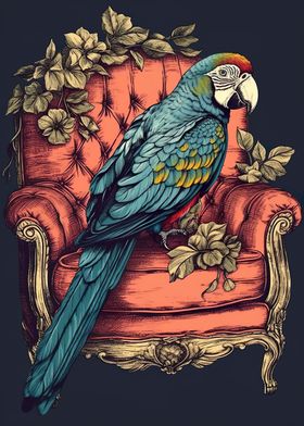 Parrot Red Couch Vintage