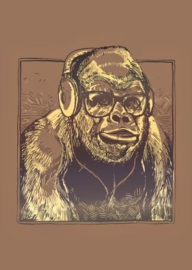 Gorilla with Headphones