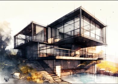 Pencil Sketch Modern Villa