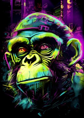 Chimpanzee Neon Graffiti