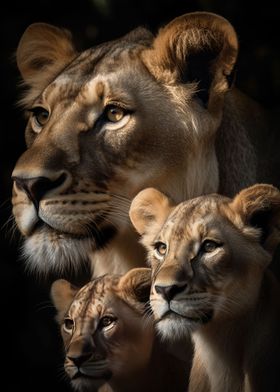 Lioness With Cubs Portrait