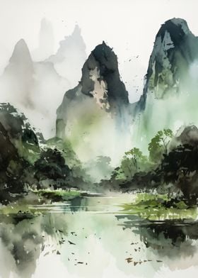 Watercolor Guilin Green