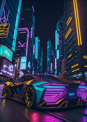 Dark Neon City Sports Car