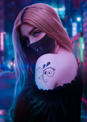 Tatoo Girl with Mask