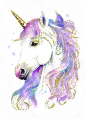 Unicorn art gold glitters