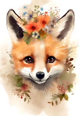 Floral Baby Fox