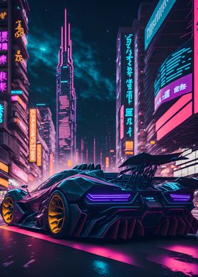 Dark Neon City Sports Car