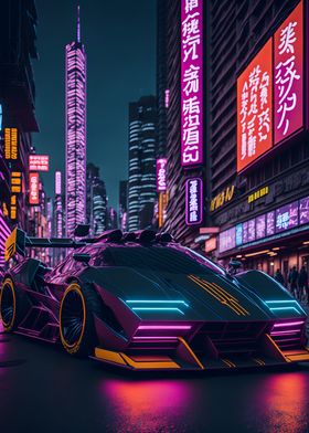 Dark Neon City Sports Car