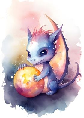 Cute watercolor dragon