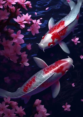 Koi and cherry blossoms