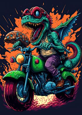 trex riding a motorcycle