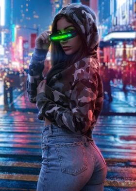 Hoodie Girl Wearing Glasse