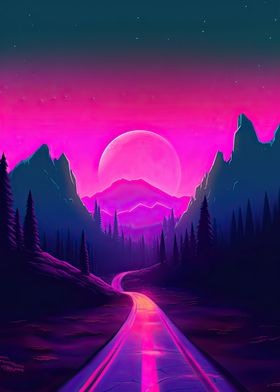 Vaporwave Country Road