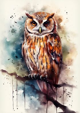 Owl Watercolor Perch