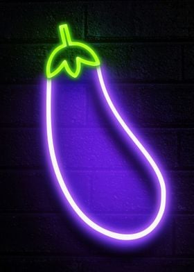 Eggplant neon emoji