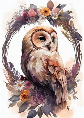 Owl Watercolor Painting 