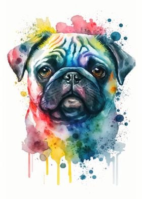 Pug Dog Watercolor