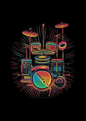 Drummer Drum Set 80s Retro