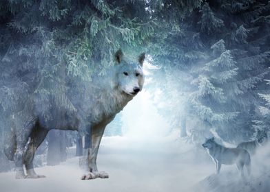 Mysterious Wolf and Snow