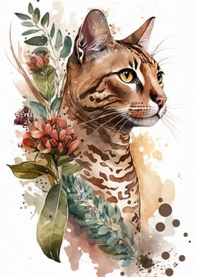 Bengal Cat Watercolor Art