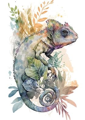 Chameleon Watercolor Art 