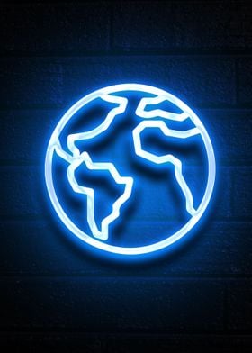 Earth planet neon poster