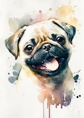 Pug Dog Watercolor