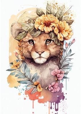 Lion Cub Watercolor Art