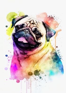 Pug Dog Watercolor